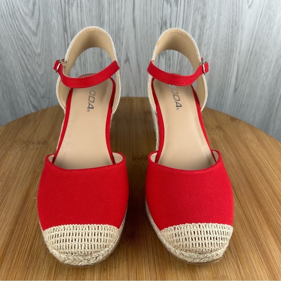 Espadrille Shoes with Wedge Heel (RED-COT) - Picture 4 of 10